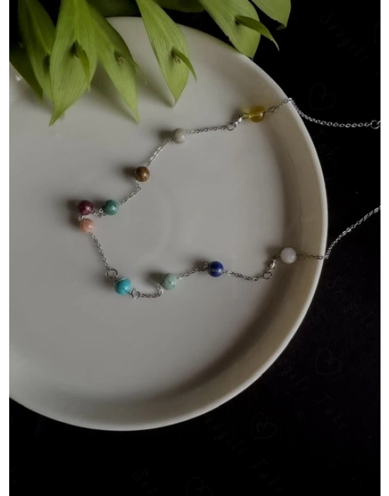 Gezegen Doğal Taş Çelik Kolye -Sevgili Takı Koleksiyonu