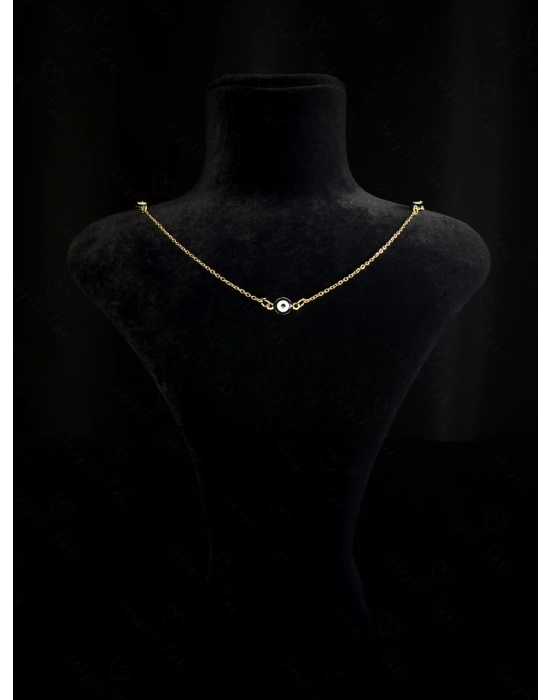 Nazar Boncuklu Gold Çelik Kolye -777 Serisi