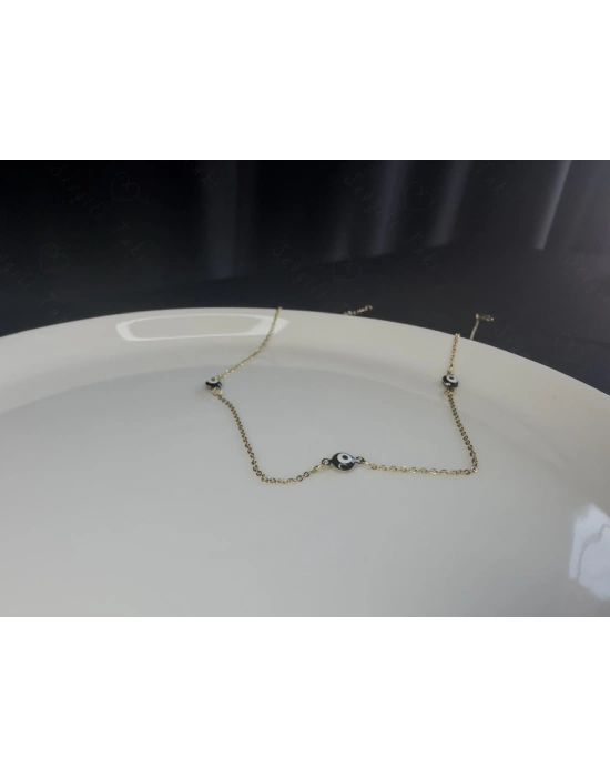 Nazar Boncuklu Gold Çelik Kolye -777 Serisi