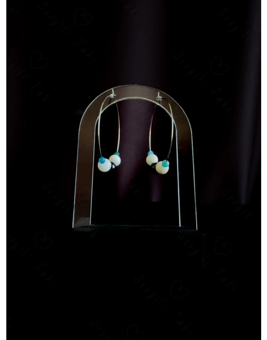 Granat, Akik ve Ay Doğal Taşlı Çelik Küpe -Sevgili Takı Koleksiyonu