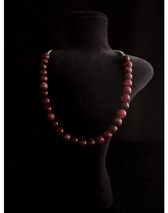 Granat Doğal Taşlı Çelik Kolye -Pure Serisi