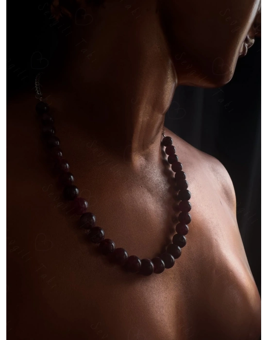 Granat Doğal Taşlı Çelik Kolye -Pure Serisi