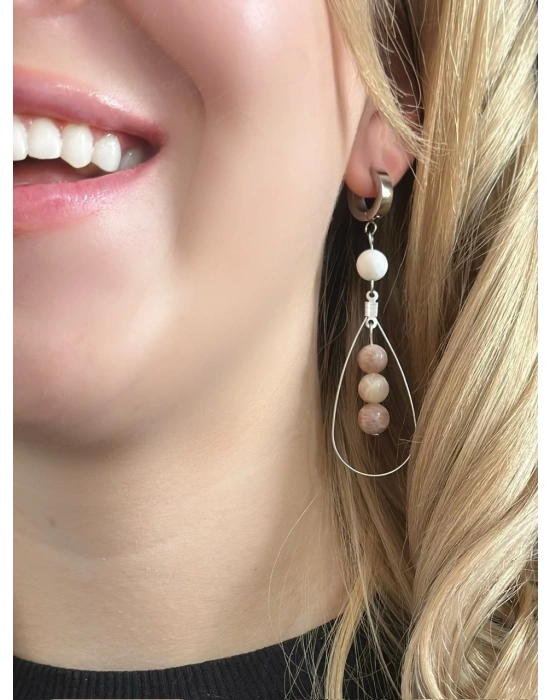 Güneş ve Ay Doğal Taşlı Çelik Küpe -Vega Serisi