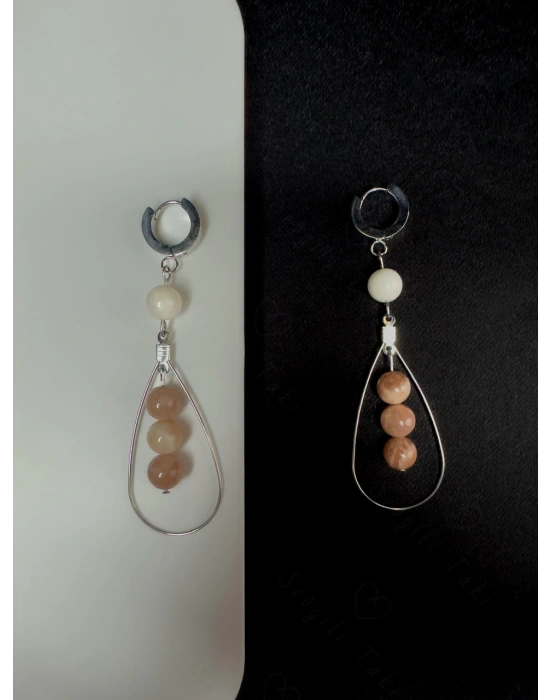 Güneş ve Ay Doğal Taşlı Çelik Küpe -Vega Serisi