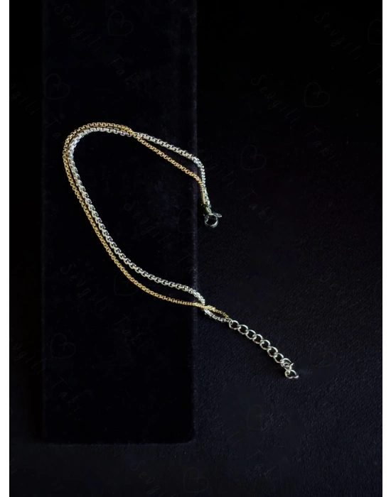 İki Zincirli Gold-Silver Çelik Bileklik | Sevgili Takı Koleksiyonu