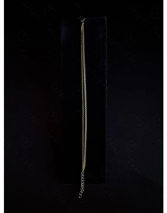 İki Zincirli Gold-Silver Çelik Bileklik | Sevgili Takı Koleksiyonu