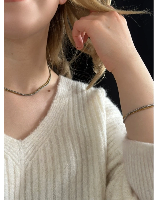 İki Zincirli Gold-Silver Çelik Kolye | Sevgili Takı Koleksiyonu