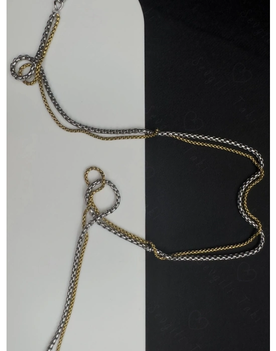 İki Zincirli Gold-Silver Çelik Kolye | Sevgili Takı Koleksiyonu