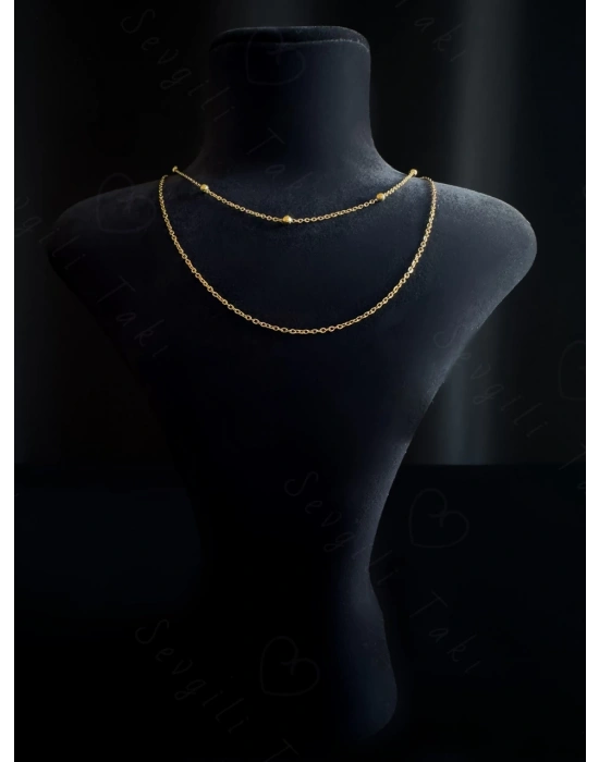 İkili Gold Zincir Choker Çelik Kolye -Vega Serisi