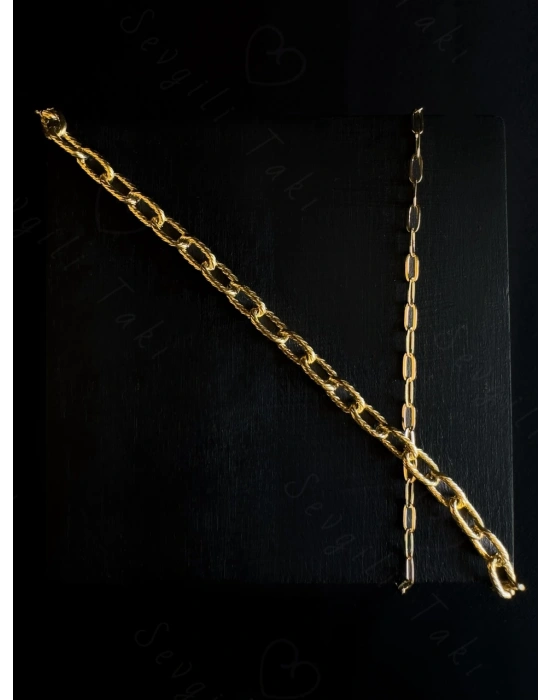 İkili Paperclip (Ataş) Gold Çelik Zincir Bileklik | MeToo Serisi