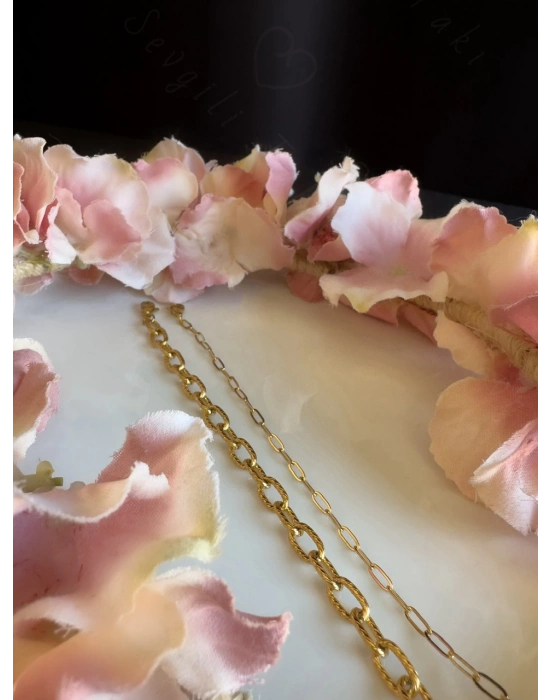 İkili Paperclip (Ataş) Gold Çelik Zincir Bileklik | MeToo Serisi