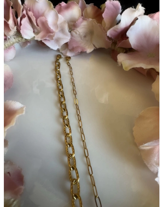 İkili Paperclip (Ataş) Gold Çelik Zincir Bileklik | MeToo Serisi