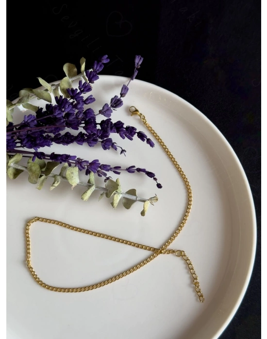 Choker İnce Düz Zincir Gold Çelik Kolye | Choker Serisi