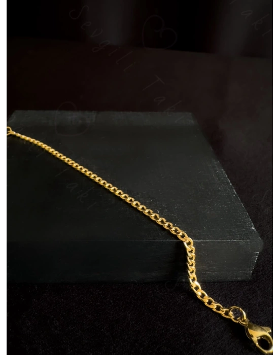 İnce Düz Zincir Gold Çocuk Çelik Bileklik | Miracle Serisi