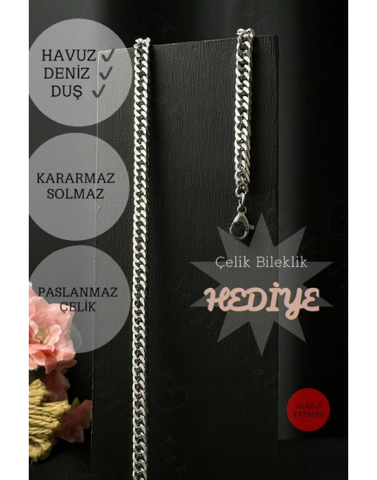 İnce Küba Model Çelik Zincir Çocuk Kolye Bileklik Takımı | Karma Serisi