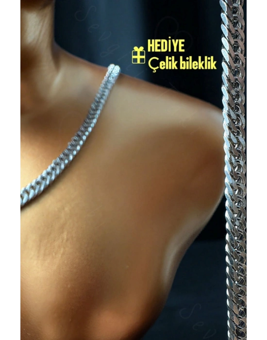 İnce Küba Model Çelik Zincir Çocuk Kolye Bileklik Takımı | Karma Serisi
