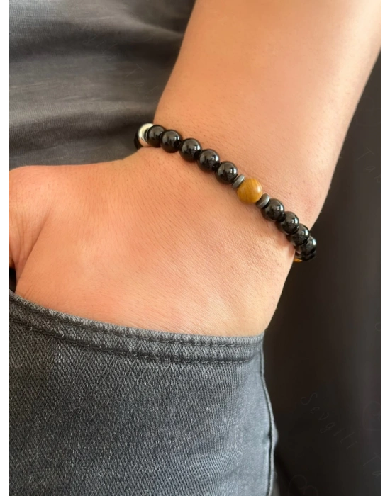 Jasper ve Oniks Doğal Taşlı Bileklik -Nazar Serisi