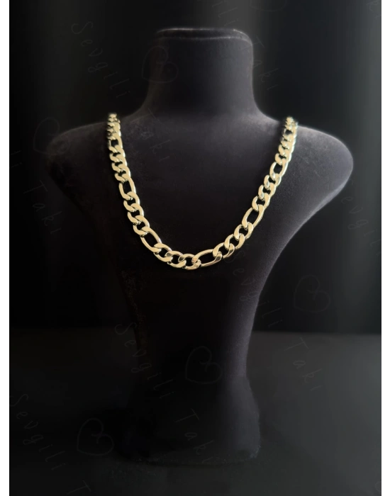 Kalın Figaro Model Yassı Çelik Zincir Kolye | Thun Serisi