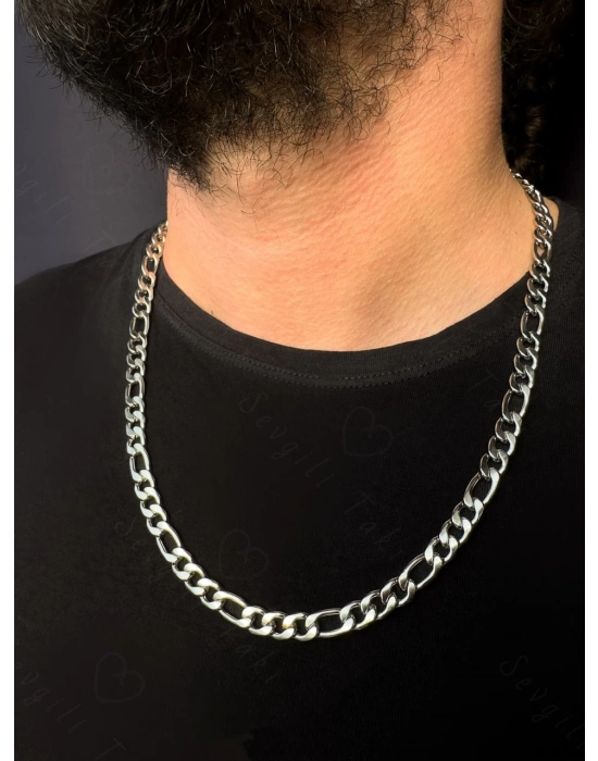 Kalın Figaro Model Yassı Çelik Zincir Kolye | Thun Serisi