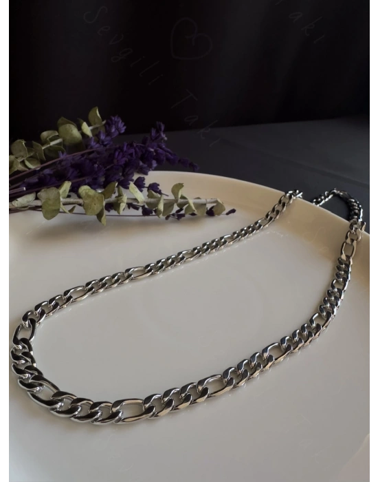 Kalın Figaro Model Yassı Çelik Zincir Kolye | Thun Serisi