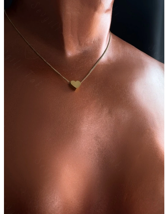 Kalp Charmlı Gold Çelik Kolye | Glorious Serisi