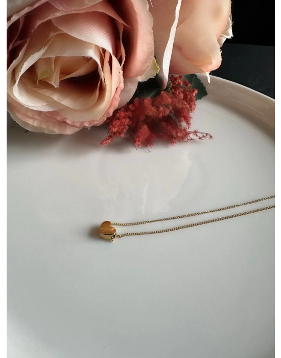 Kalp Charmlı Gold Çelik Kolye | Glorious Serisi