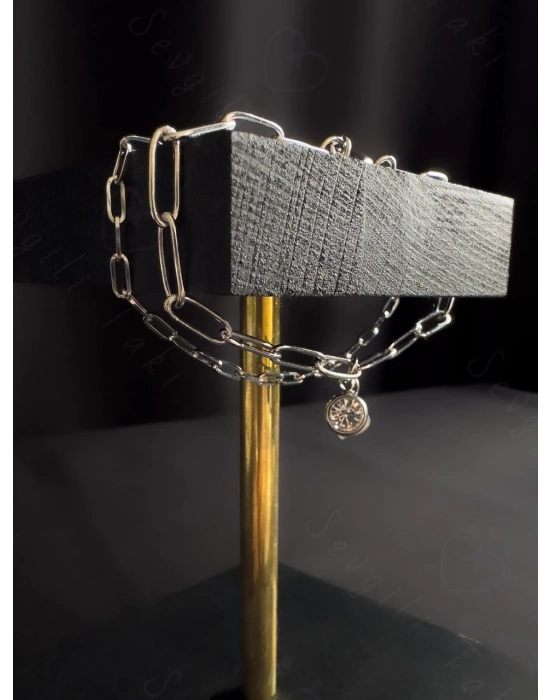 Kalpli ve Zirkon Taşlı Charmlı İkili Çelik Bileklik | Yaz Serisi