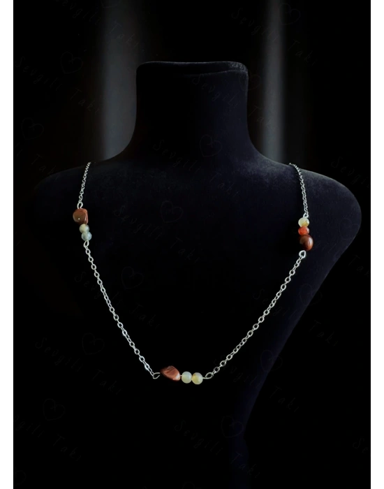 Kaplangözü ve Akik Doğal Taşlı Çelik Kolye | Batur Serisi