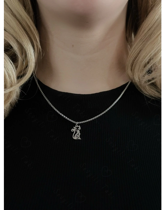 Kedi Charmlı Çelik Kolye | Vega Serisi