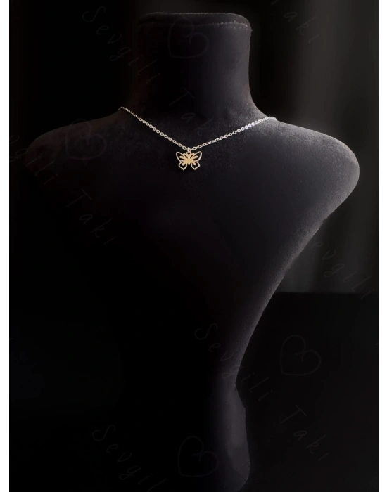 Kelebek Charmlı Çelik Kolye -Vega Serisi