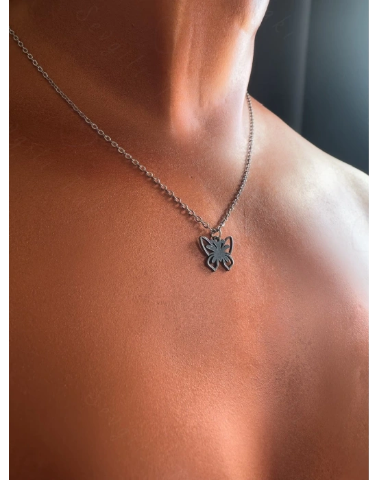 Kelebek Charmlı Çelik Kolye -Vega Serisi