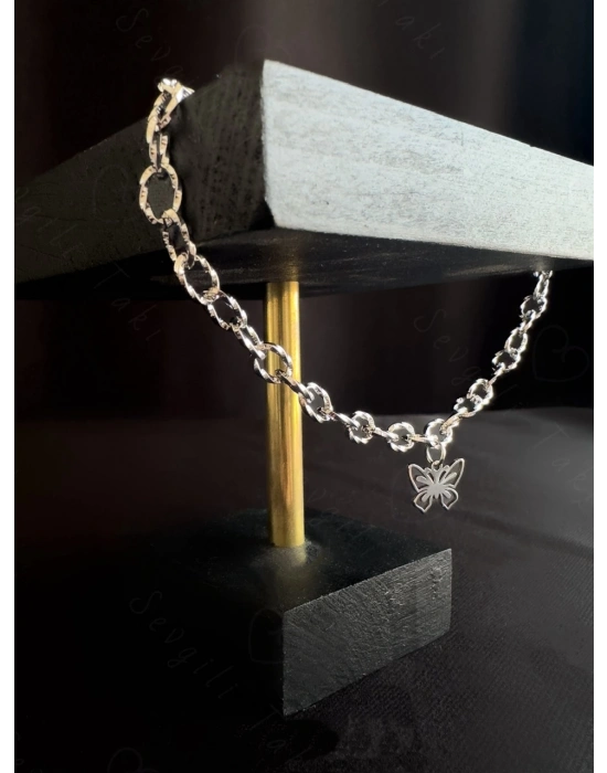 Kelebek Figürlü Paperclip (Ataş) Model Zincir Çelik Halhal | Glorious Serisi