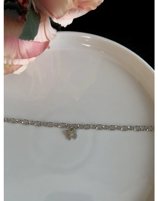 Kelebek Figürlü Paperclip (Ataş) Model Zincir Çelik Halhal | Glorious Serisi