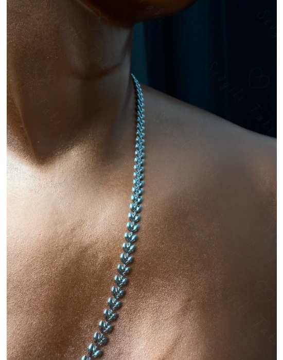Balıksırtı / Kılçık Model Çelik Zincir Kolye | Mavi Serisi