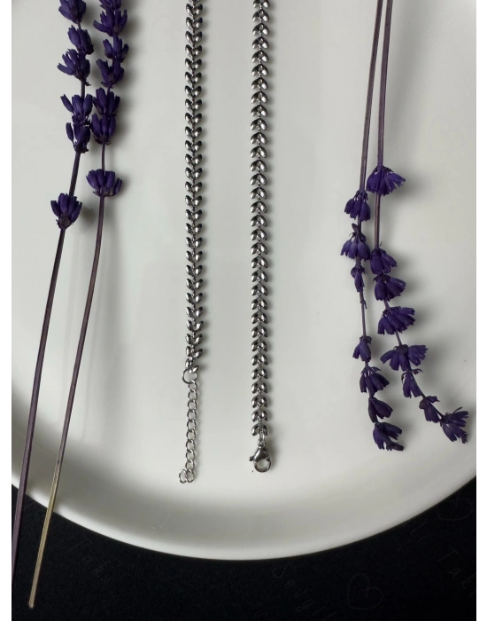 Balıksırtı / Kılçık Model Çelik Zincir Kolye | Mavi Serisi