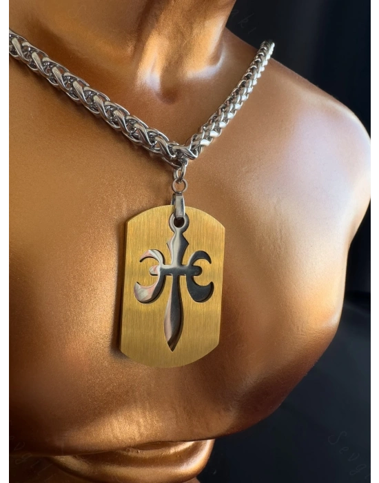 Kılıç Kalkan Charmlı İç İçe Geçmeli Burgu Model Silver Çelik Kolye | Sevgili Takı Koleksiyonu