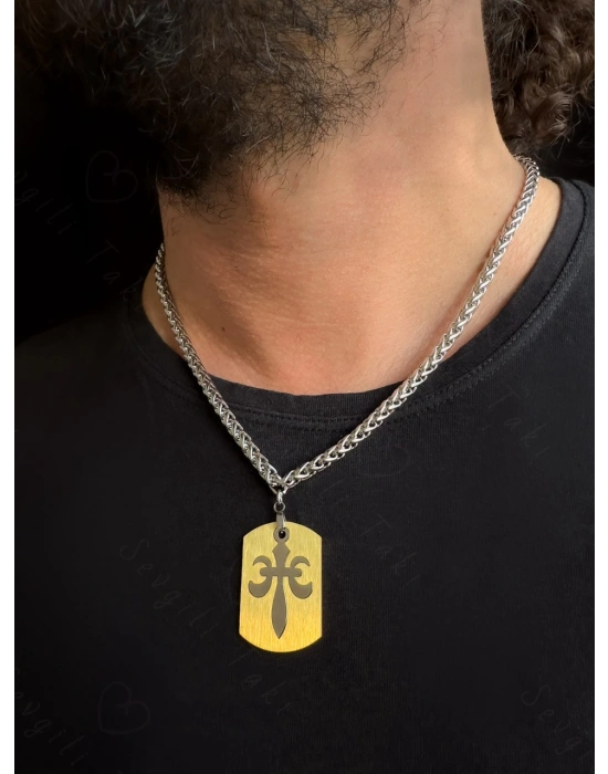 Kılıç Kalkan Charmlı İç İçe Geçmeli Burgu Model Silver Çelik Kolye | Sevgili Takı Koleksiyonu