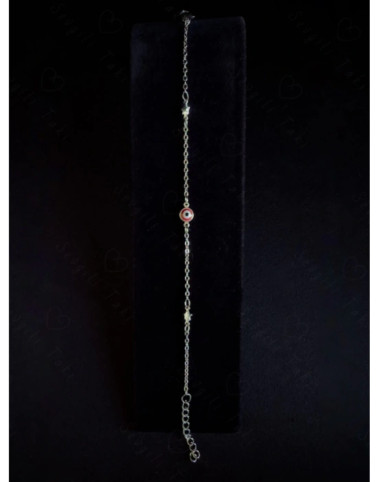 Kırmızı Nazarlıklı Yıldızlı Çelik Bileklik | Roma Serisi