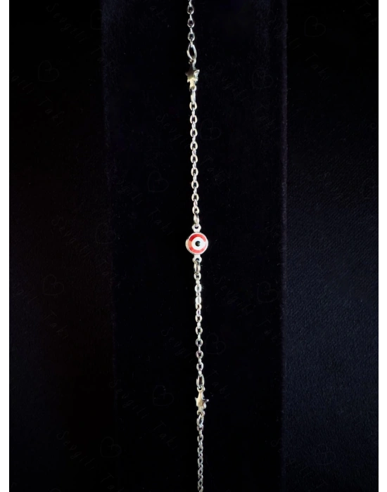 Kırmızı Nazarlıklı Yıldızlı Çelik Bileklik | Roma Serisi