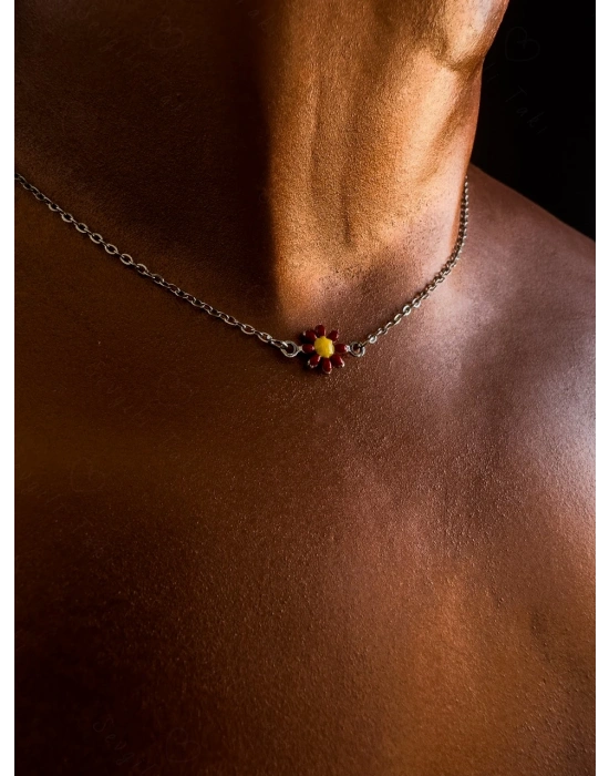 Kırmızı Papatya Charmlı Çelik Kolye ve Bileklik Takımı | Zemheri Serisi