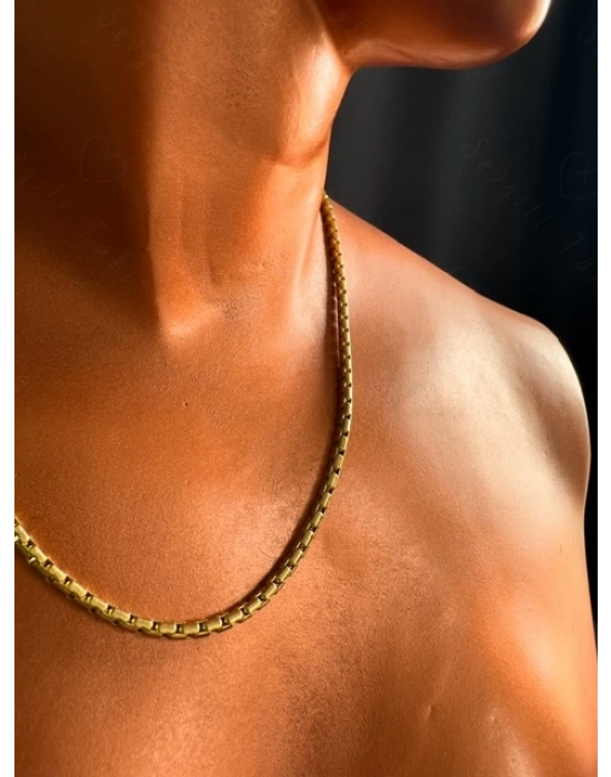 Kobra Zincirli Gold Çelik Kolye | Sevgili Takı Koleksiyonu