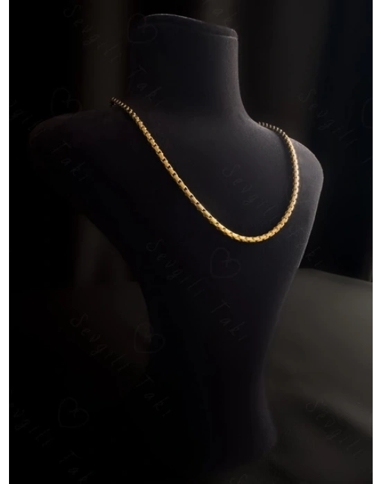 Kobra Zincirli Gold Çelik Kolye | Sevgili Takı Koleksiyonu