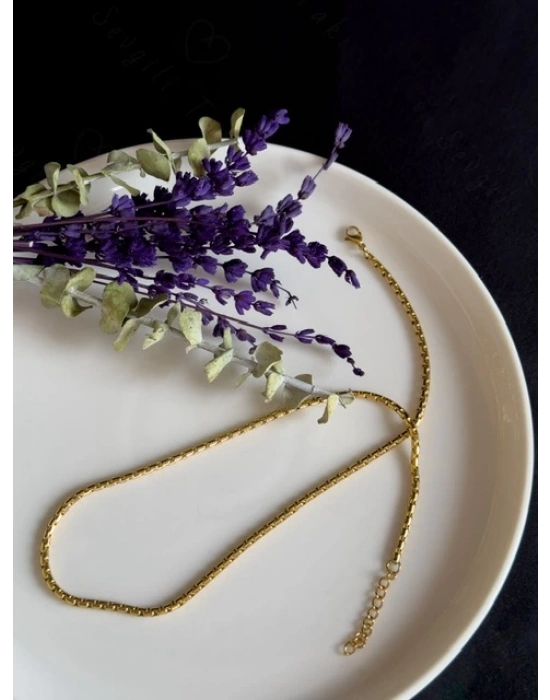 Kobra Zincirli Gold Çelik Kolye | Sevgili Takı Koleksiyonu