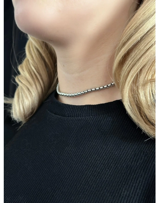 Köşeli Model Choker Çelik Zincir Kolye -Choker Serisi