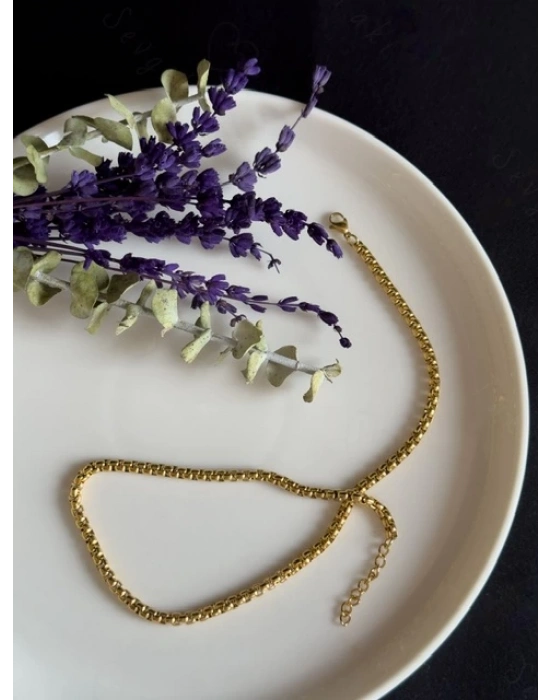 Köşeli Model Choker Gold Çelik Zincir Kolye | Choker Serisi