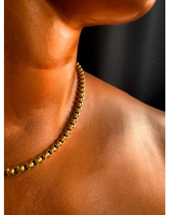 Köşeli Model Choker Gold Çelik Zincir Kolye | Choker Serisi