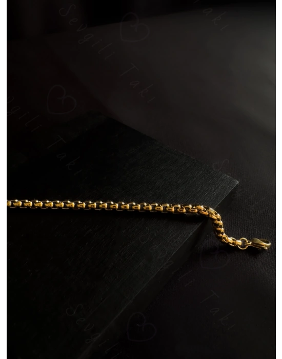 Köşeli Model Gold Çelik Zincir Çocuk Bileklik | Kuzey Serisi