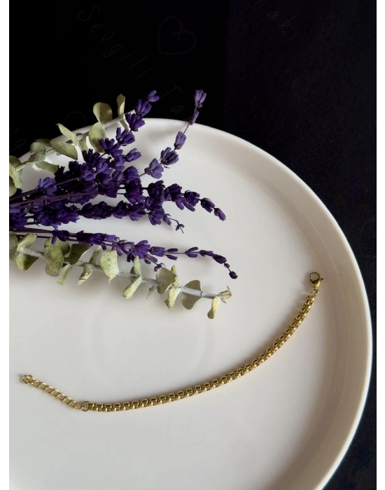 Köşeli Model Gold Çelik Zincir Çocuk Bileklik | Kuzey Serisi