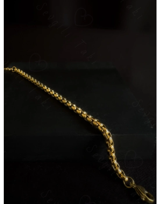 Köşeli Model Gold Çelik Zincir Çocuk Bileklik | Kuzey Serisi