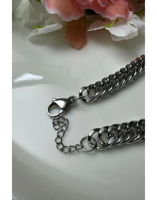 Küba Zincir Kalın Model Çelik Zincir Bileklik | Karma Serisi